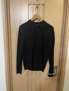 H&M レギュラーフィットファインニットポロシャツ S 黒 ニットポロ