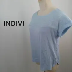 INDIVI　メッシュ切替　半袖カットソー　ライトブルー　日本製　春夏のサムネイル