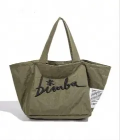 カーキ　トートバッグ　ブラックロゴ