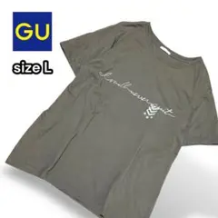 ジーユーGU レディース Tシャツ 綿100% シンプル定番 カーキ【L】着回し