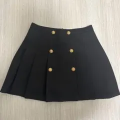 黒 ダブルボタン プリーツ ミニスカート