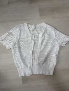 ホワイト レース編み 半袖トップス