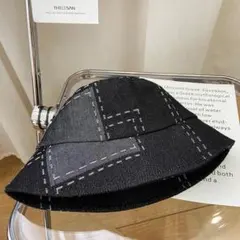 【新品！】バケットハット デニム風 帽子 韓国 レディース ブラック