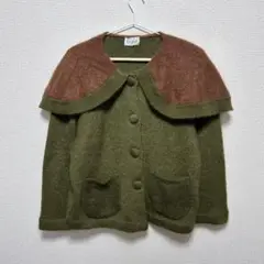 BARISMOLEのアウターカーディガン（肩当て付き） 上品なカーキ×ブラウン