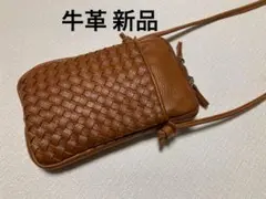 【新品】牛革 スマホショルダー ポシェット キャメル系