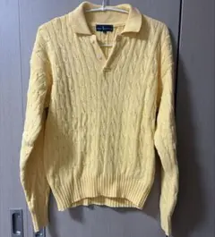 RALPH LAUREN ラルフローレン ケーブルニット ポロ セーター M 黄