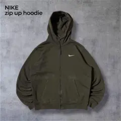 古着NIKEナイキフルジップパーカーフーディ緑カーキモスグリーンストリート短丈M