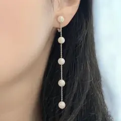 【新品未使用】６mmパール５連イヤリング シルバー Lサイズ