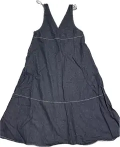 ダークブルー デニム風 フレアワンピース　ロングスカート