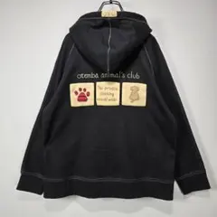 配色ステッチ　フルジップ　フーディー　パーカー　M-L　アニマル　ロゴ　古着