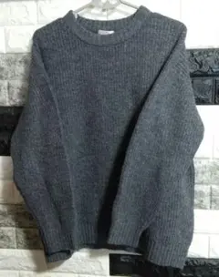 ダークグレー リブ編み ニットセーター 長袖