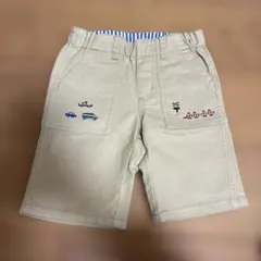 クレードスコープ　ベージュ　車　電車　刺繍　ハーフパンツ 100cm