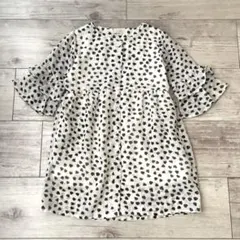 petit main ハート柄 袖フリル シフォンワンピース S