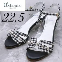 【極美品】dianaダイアナ　サンダル　パンプス　チェック　黒　パール22.5