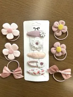 花柄ヘアピンとヘアゴムセット