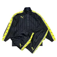 PUMA トラックジャケット パンツ 紺 黄緑 SS セットアップ 古着