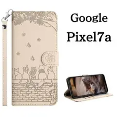 Google Pixel7a ケース 手帳型 猫 花柄 レザー ホワイト カバー