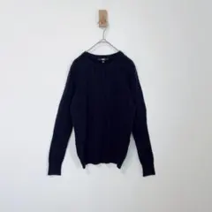 ユニクロ UNIQLO コットンカシミヤケーブルクルーネックセーター長袖　紺