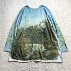 【美品】アメリヴィンテージ イラストプリントニットトップ ブルー系 FREE