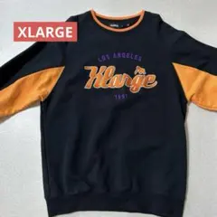 XLARGEエクストララージ　トレーナー 刺繍ビッグロゴ　黒/オレンジ　Ｌサイズ