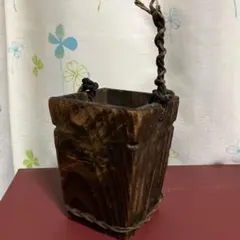 D壁【古道具】時代物 木製 釣瓶 花器 小物入れ 民芸 骨董 アンティーク