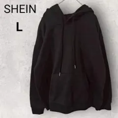 シーイン 長袖 パーカー L 黒 バックプリント 蝶々 フード 裏起毛 ゆったり