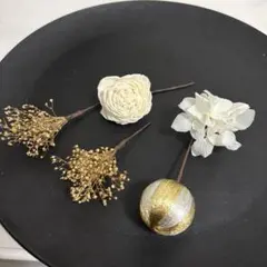 ドライフラワー結婚式成人式卒業式袴前撮り七五三髪飾りホワイトゴールド087