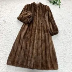 総丈120㎝ デミバフミンク ファーコート L ロング丈 毛並み◎ なめし柔らか