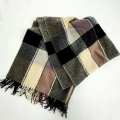 大判ストール　マフラー　チェック柄　くすみピンク　ブラック