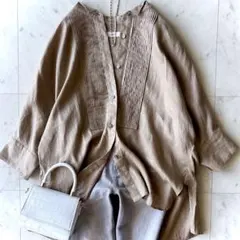 美品 エブール クリアリネン ドルマンスリーブブラウス 洗える ベージュ 麻のサムネイル