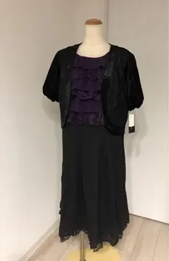 O499新品ベロアボレロ付き胸元レース×フリル使いワンピース19号結婚式