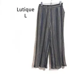 ルティーク/ワイドパンツ/ストライプ柄フレアシルエット/後ろウエストゴム仕様