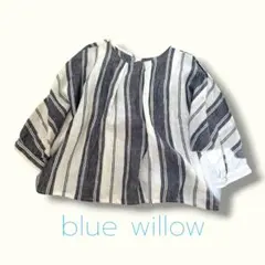 bluewillow/ブルーウィロー リネン混チェック柄 五分袖 ブラウス 