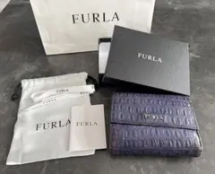 送料込み フルラ 三つ折り財布 箱 袋付き お財布 ブルー FURLA