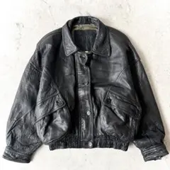 90s PePe 羊革 短丈 襟付きラムレザーブルゾン ジャケット 黒M〜L相当