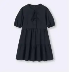 GU コットンティアードミニワンピース 黒