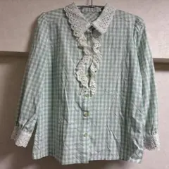 【中古品】　MILK　ミルク　シャツ　ギンガムチェック　フリル　レース　グリーンのサムネイル