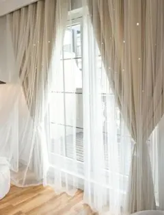 boho 夏カーテン ベージュ裏地セット 150×200