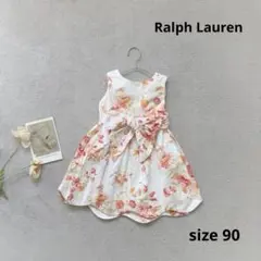 【Ralph Lauren】　花柄　ベビー　ワンピース　スカラップ　リボン　90
