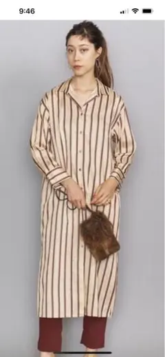 ユナイテッドアローズ ストライプロングシャツ ワンピース　光沢