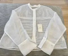 【新品】green label relaxing シアーブラウス ストライプ 白のサムネイル