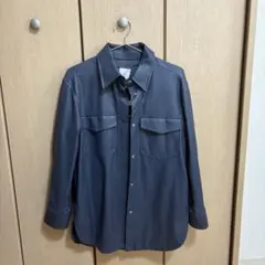 ネイビー シャツジャケットとレザースカート セット