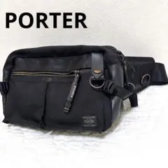 【人気】PORTER　HEAT　ウエストバッグ　マグライト付属　現行モデル　黒