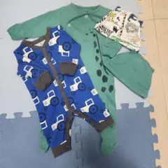 トラクター柄ロンパースセット（帽子・手袋付き）３ヶ月から６ヶ月６０センチ～