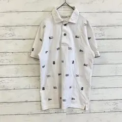 ハッシュパピー メンズポロシャツ M 半袖 刺繍ロゴ 白黒 カジュアル 人気