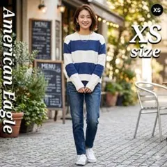 アメリカンイーグル【XS】太ボーダー ニット セーター 紺×白 もこもこ 可愛いのサムネイル