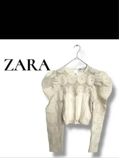 ZARA アイボリー レース パフスリーブ トップス