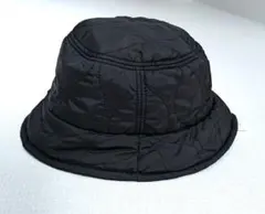 バケットハット黒ウェーブキルトナイロン防寒サイズ調整可能軽量ブラック帽子ぼうし