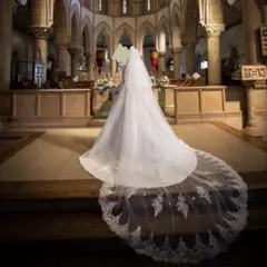 レース刺繍付きウェディングベール ロングベール