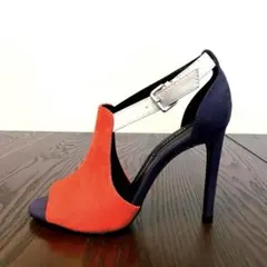 ZARA☆ オープントゥサンダル　 鮮やかオレンジ×ホワイト×ネイビー
